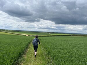 A person walking on a field